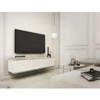 MOEBLO TV-Board Dayn RTV - 135 MDF (Moderne Hängeschrank Lamellen Lowboard Fernsehtisch TV Bank, RTV-Schrank mit goldenen Einsätzen TV Tisch Fernseher Tisch TV Möbel), (HxBxT):30x135x32cm
