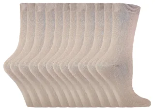 Einfarbige Damensocken mit hohem Baumwollanteil | 12 Paar Multipack | Socken-Snob | Dünne, bequeme, farbenfrohe Crew-Söckchen für Damen in Beige