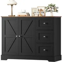 HOMECHO Sideboard, Küchenschrank mit Arbeitsplatte, Buffetschrank Weiß & Braun