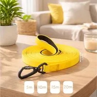 belviona Leine für Hunde, Schleppleine wasserfest, Trainingsleine 5 m, signalgelb, PVC & Neopren (1-tlg), mit PVC-Beschichtung & Neopren-Handschlaufe, pflegeleicht & robust
