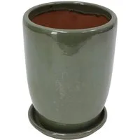 Dekoleidenschaft Blumentopf "Oliv" mit Untersetzer, 2-tlg. Terracotta Pflanztopf grün, Blumenkübel, Indoor & Outdoor Pflanzentopf