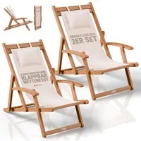 Juskys Gartenliege Tavira, 2er Set, 2 St., Verstellbare Lehne, Klappbar, Abnehmbares Kopfkissen