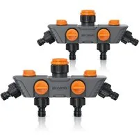 Brandson 4-Wege Verteiler 4-fach Schlauchverteiler, Gartenschlauch Wasserverteiler, 3/4 1/2 Zoll, (2-tlg), Regulierbarer 45° Wasserhahn Schlauch Verteiler für Gartenbewässerung