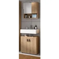 Inn.Furn Badmöbel-Set Livia, (Badezimmer in Eiche Artisan, mit Spiegelschrank und Waschbeckenunterschrank), moderne Leistenoptik