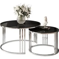 Lookway Couchtisch LORI 2in1 GLASS runder Couchtisch mit silber chrom Gestell (2er Set), Durchmesser: ⌀70 cm und ⌀50 cm