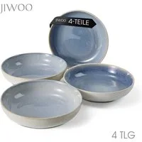 JIWOO Suppenteller 4er Ø21,9cm, Speiseteller Pastateller Salatteller Dessertteller Plate, (4 St), Keramik Hochwertiges Tellerset Blau Mikrowellenofen Spülmaschine