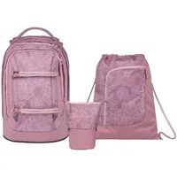 Satch Schulranzen Schulrucksack-Set PACK Magnolia Dream 3-teilig (3-teilig), ergonomisch, Your-Size-System, 5 Fächer