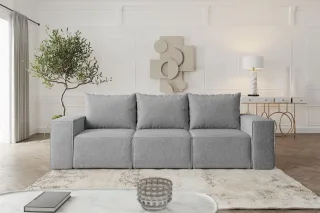 Sofa Designersofa ESTELLE 3-Sitzer mit Schlaffunktion in Stoff Abriamo Grau