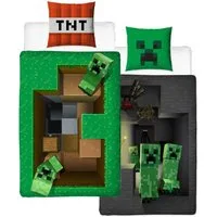 Familando Kinderbettwäsche Minecraft "Base" 135x200 + 80x80cm Gamingbettwäsche aus 100% Baumwolle, Renforcé, 2 teilig, mit 3D Motiv und Creeper Figuren