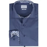 Eterna Businesshemd MODERN FIT I Blau I Bügelfrei I 100% Baumwolle Langarm 65cm I Ohne Brusttasche I Kentkragen mit Ausputz