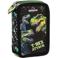 DERFORM Federtasche Dino T Rex 3 Fach gefüllt Federmäppchen Federmappe Dinosaurier, (43-tlg)
