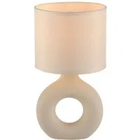 Licht-Erlebnisse Nachttischlampe LIORAN, ohne Leuchtmittel, Stoff Keramik E27 rund Ø 16 cm 30 cm Beige Modern Keramiklampe