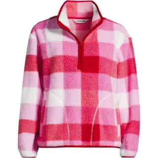 Teddy-Pullover mit Reißverschluss Gemustert für Damen, Damen, size: regular, Grün, Polyester, by Lands' End
