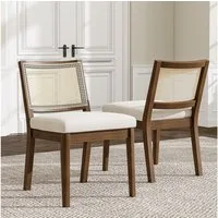 Flieks Esszimmerstuhl Gestell aus Massivholz in Walnussfarbe, Bezug aus Leinen (Set, 2 St), 2er Set Polsterstühle Rattanstühle Wohnzimmerstuhl Beige
