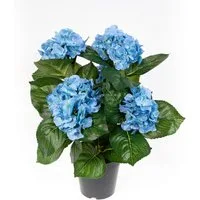 Kunstblume Hortensienbusch Deluxe 42cm im Topf LM Kunstpflanzen künstliche Blumen Hortensie, Seidenblumen Roß, Höhe 42 cm, Blau