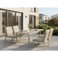 MeXo Gartenlounge-Set Gartenmöbel Set aus Aluminium mit Esstisch, (wetterfest, hoher Sitzkomfort, 5-tlg., bis 140 kg belastbar), mit pflegeleichte Polywood-Tischplatte, geeignet für 4 Personen