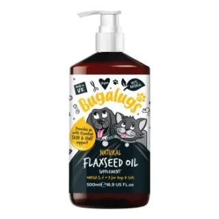 Bugalugs Leinsamenöl – 100 % pflanzliches Omega 3-6-9 Ergänzungsöl für Hunde & Katzen