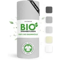 Jacobson Spannbettlaken BIO, Jersey Spannbetttuch, Bettlaken 160 g/m², 100% BIO-Baumwolle, Gummizug: rundum, GOTS zertifiziert