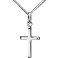 JEVELION Kreuzkette 585 Weißgold Kreuz-anhänger klein hochglanz - Made in Germany (Weißgold Anhänger, für Damen und Mädchen), Mit Kette Sterlingsilber- Länge wählbar 36 - 70 cm.