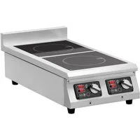Royal Catering Induktions-Kochfeld RCIC-3002T, Doppelte Induktionsplatte 2 x 28 cm 10 Stufen 24h Timer 400V 2x 3500 W