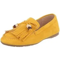 Ital-Design Eleganter Mokassin für Damen mit fransigem Design Slipper (91554634) Flach Mokassins in Gelb