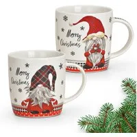 matches21 HOME & HOBBY Tasse Weihnachtstassen 2er Set mit Spruch Merry Christmas Wichtel, 2-tlg., Porzellan, Tee Kaffee-Becher, Weihnachten, modern, grau weiss rot, 340 ml