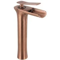 wohnwerk.idee Badarmatur Retro-Waschtischarmatur Hoch, Wasserfall-Auslauf, Edelstahl, antik Gold Matt oder Kupfer Matt