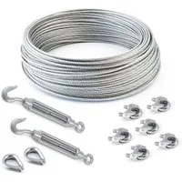 DQ-PP Drahtseil DQ-PP Stahlseil SET 15m, 3-5mm, 6x7, Klemmen, Kauschen, Schrauben