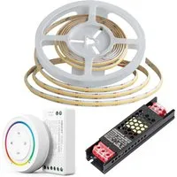 V-TAC LED Stripe COB LED Streifen DC 24V LED Strips mit 480 LEDs 8mm Breite 5 oder 10 m, COB-Technologie Touch Fernbedienung 2700K dimmbar kommplett set