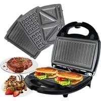 OZAVO 3-in-1-Sandwichmaker OZ320 3-in-1 Sandwichmaker & Waffeleisen & Kontaktgrill, 750 W, Antihaftbeschichtung, Vertikale Aufbewahrung,23.7*22cm