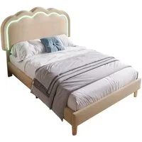 Flieks Polsterbett, LED Beleuchtung Einzelbett mit höhenverstellbarem Kopfteil 90x190cm