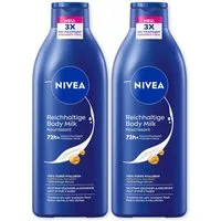 Nivea Körpermilch Reichhaltige Body Milk 2 x 400ml 72h+ Intensive Feuchtigkeit, 2-tlg., Nicht fettend und schnell einziehend