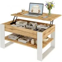 TREND WERK Couchtisch Lift-Couchtisch höhenverstellbar Sofatisch 92×54 cm mit Stauraum, verstecktem Fach Wohnzimmertisch Holz modern