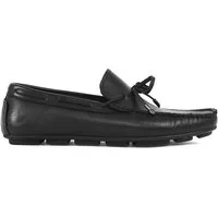 Celal Gültekin Mokassin Autofahrerschuh Karreekappe Slipper Herren Loafer Glattleder, Schleife, Leder-Decksohle, Schwarz, 44