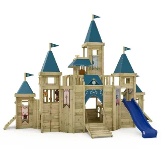 Disney's Palace Spielturm mit XXL Sandkasten & Wackelbrücke - Großer Abenteuer Kletterturm aus Massivholz für den Garten - Spielplatz Set Wickey
