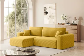 Ecksofa Schlafsofa FLORA Stoff Poso Honiggelb Ottomane Links