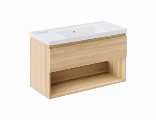 Cosmic Bbest Unterschrank 1 Schublade Und 1 Ablage mit Teckstone-Waschbecken, Eiche Natur, WJB010P10 WJB010P1001194