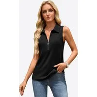 Imily Bela Tanktop Damen Sommer gerippt ärmellos V-Ausschnitt Polo-Kragen (Packung, 1-tlg., 1per-Pack) mit Reißverschluss in Unifarbe