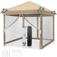 LEADZM Faltpavillon 3x3m mit 4 Netzseitenwänden, höhenverstellbar, UV-Schutz, Pop-Up Gartenpavillon 3×3m mit Moskitonetz, klappbarer inkl. Zubehör
