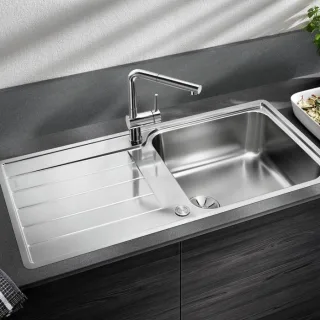 Blanco Spüle 525327 100 x 50 cm, Edelstahl Bürstfinish, reversibel, PushControl Ablauffernbedienung