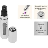 Fantasia Beauty Parfümzerstäuber Taschenzerstäuber, silber glänzend, für 5 ml, mit Füllautomatik (1 St), Füllautomatik, Sichtfenster, Aluminium