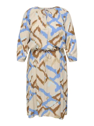 ONLY CARMAKOMA - CARROWA LIFE 3/4 V-NECK CALF DRESS AOP pumice stone - Gr. - 54