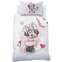 MTOnlinehandel Babybettwäsche Minnie Mouse 100x135 + 40x60 cm, 100 % Baumwolle, Biber, 2 teilig, süße Disney Minnie Maus mit vielen Herzchen in rosa, weiß & rot