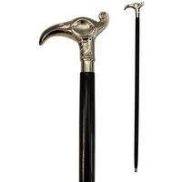 FTWdesign Frackstock Vogel Spazierstock aus Holz mit silbernem Griff aus Metall