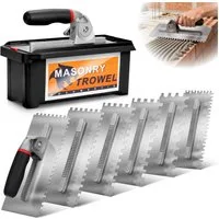 XERSEK Glättekelle Wechselkellen-Set mit 6-Klingen, Vielseitiges Zahnkelle Maurerkelle (Abnehmbarer Griff + 6 Klingen-St., 6x6-12mm, U+T-Kelle, Abnehmbarer Griff, Ergonomisch, Rostfrei) Traufel Zahnspachtel Mörtelkelle Putzkelle Für Fliesen Estrich K