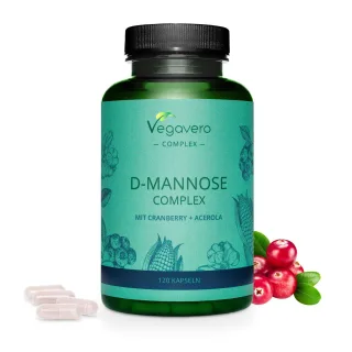 Vegavero D-Mannose Complex | 120 Kapseln | mit Cranberry- und Acerola-Extrakt | vegan