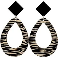 KARMA Paar Ohrhänger XL Damen Ohrringe Zebra od. Leo Weiß Braun (Statementohrringe, 2-tlg., Sommer Accessoire Statement-Ohrschmuck), 7,5 cm Holz modern Damenohrringe groß