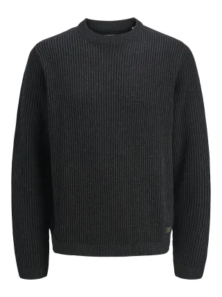 JACK&JONES - JJEDOVER KNIT CREW NECK SN Black - Gr. - XXL