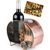 BRUBAKER Weinflaschenhalter Wohnwagen Flaschenhalter mit Korken Aufbewahrung - Geschenk für Camper, (Geschenkset, 1-St., Metallfigur Farbe: Kupfer), Weinflaschenhalter aus Metall - Weingeschenk mit Geschenkkarte