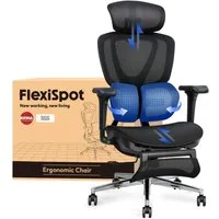 FLEXISPOT Drehstuhl Ergonomischer Bürostuhl, Arbeitsstuhl mit Dual-Wing Lendenstütze (3D-Kopfstütze & 3D-Armlehnen & Verstellbarer Sitztiefe), 3-Stufen Neigung & höhenverstellbare Rückenlehne, MIT Fußstütze